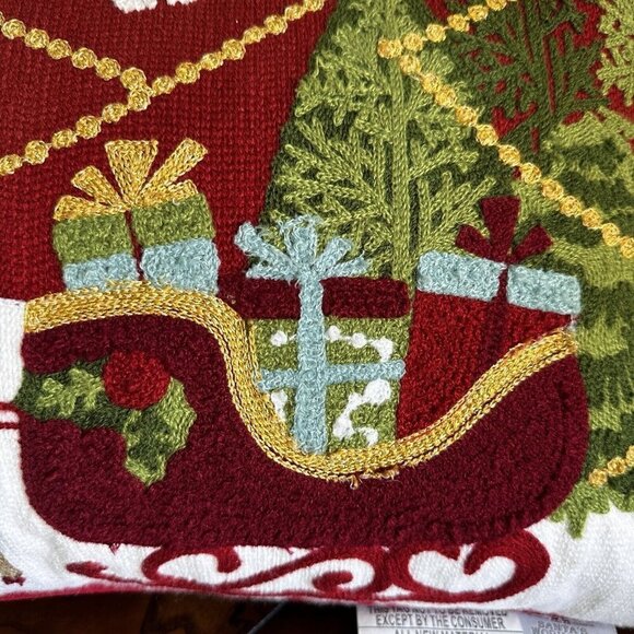 Santa's‎ Workshop Decorative Pillow Christmas Motif Feather Fill 14" x 24" NWT - Picture 7 of 12